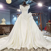 Ivory OFF Shoulder Satin Wedding Dress - FashionByTeresa